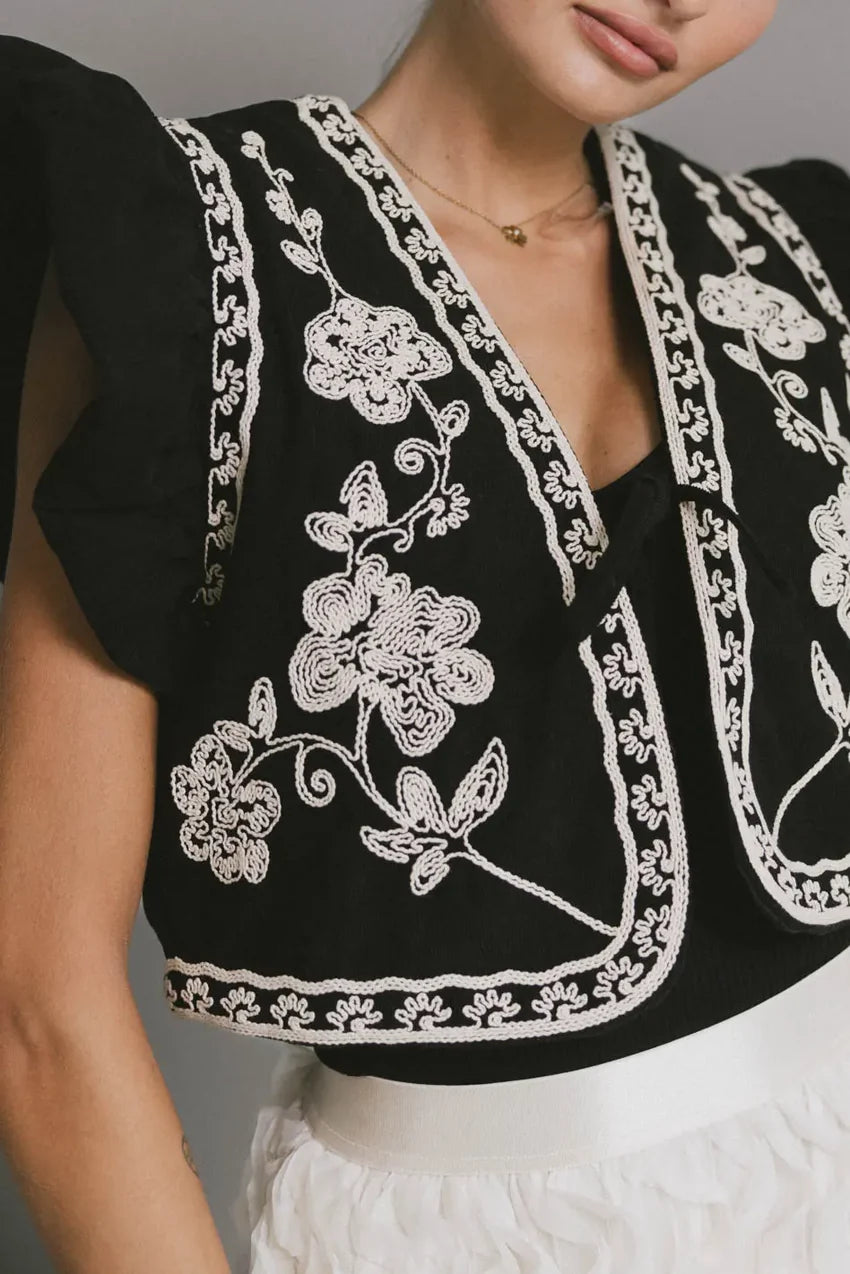 Damaris Embroidered Vest in Black - FINAL SALE