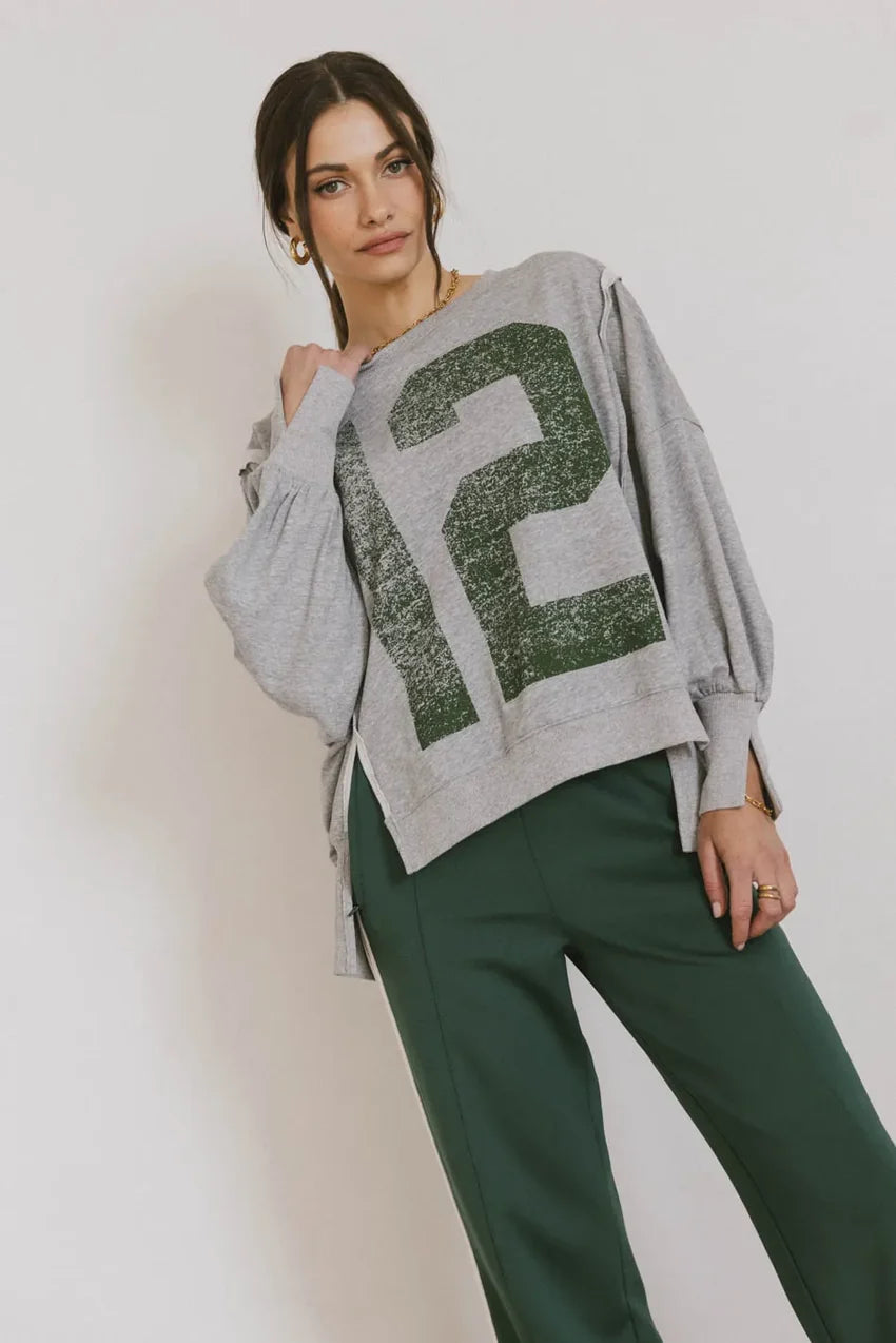 Varsity Distressed Top In Grey - Final Sale