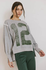 Varsity Distressed Top in Grey - FINAL SALE
