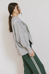 Varsity Distressed Top In Grey - Final Sale