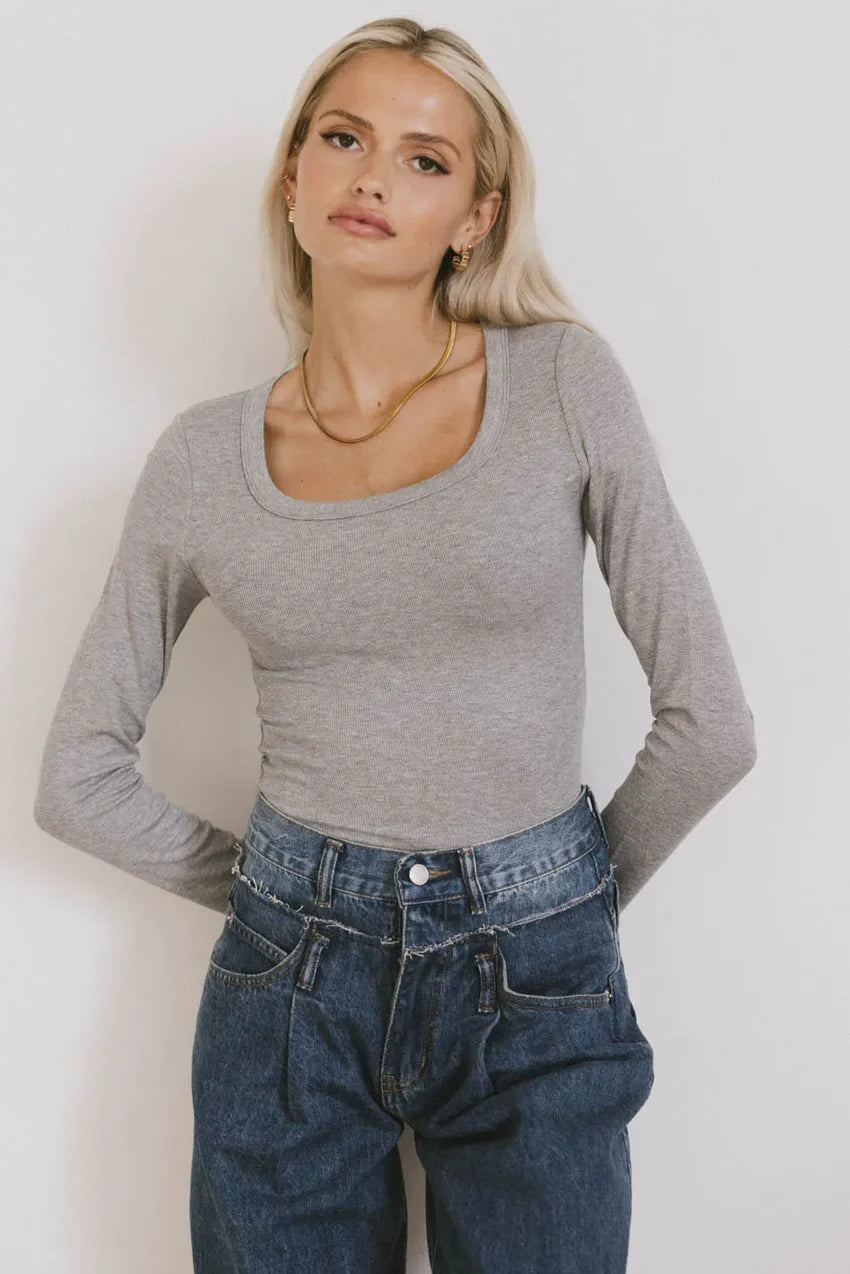 Audrey Ribbed Top In Grey - Final Sale