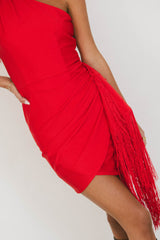Audria Fringe Mini Dress In Red - Final Sale