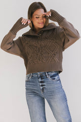 Irene Cable Knit Sweater In Olive - Final Sale