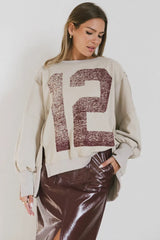 Varsity Distressed Top in Sand - FINAL SALE