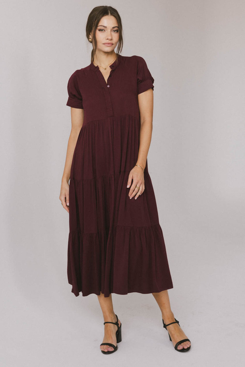 Amanda Tiered Dress In Burgundy - Final Sale