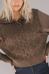 Irene Cable Knit Sweater In Olive - Final Sale