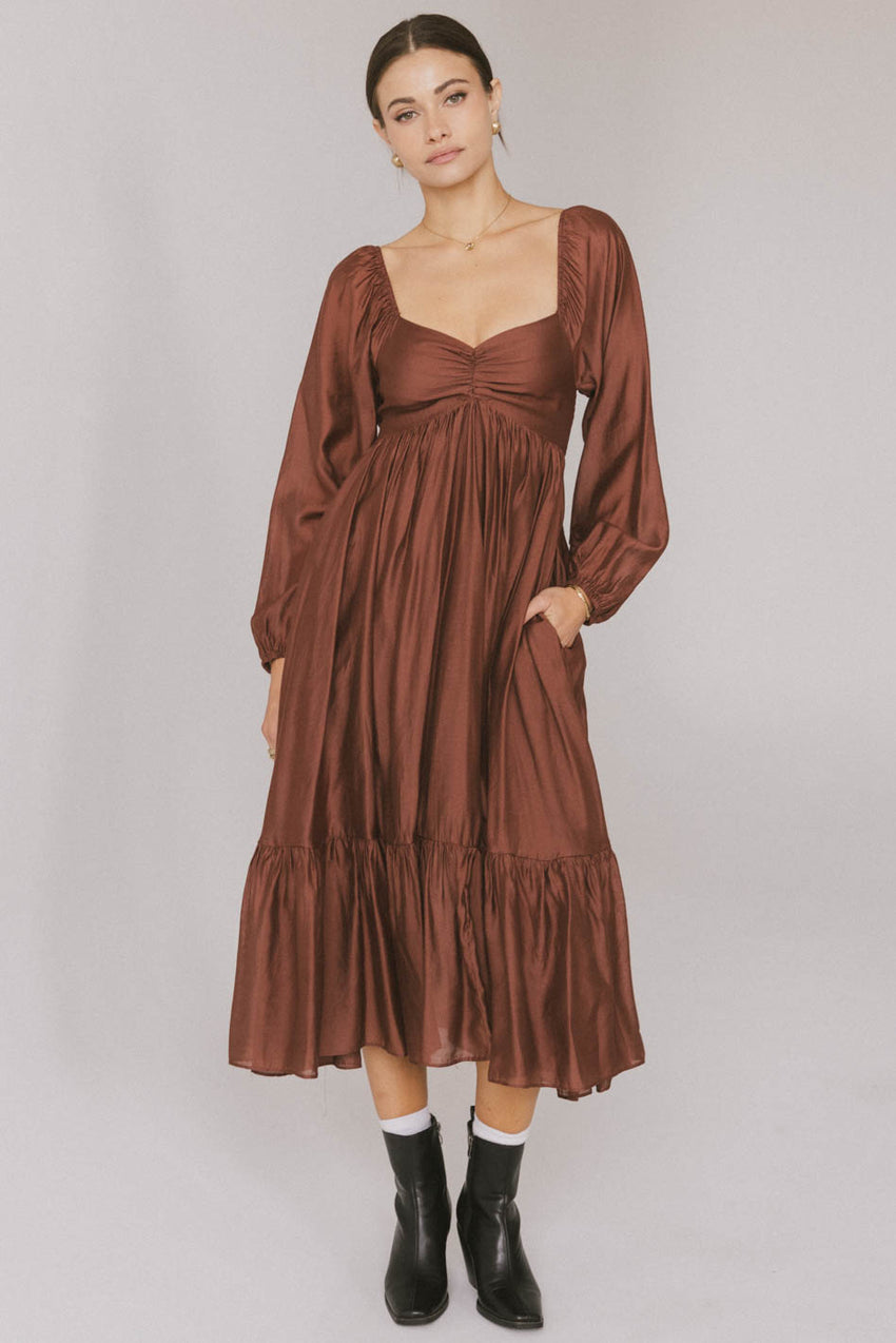 Rael Midi Dress in Brown - FINAL SALE