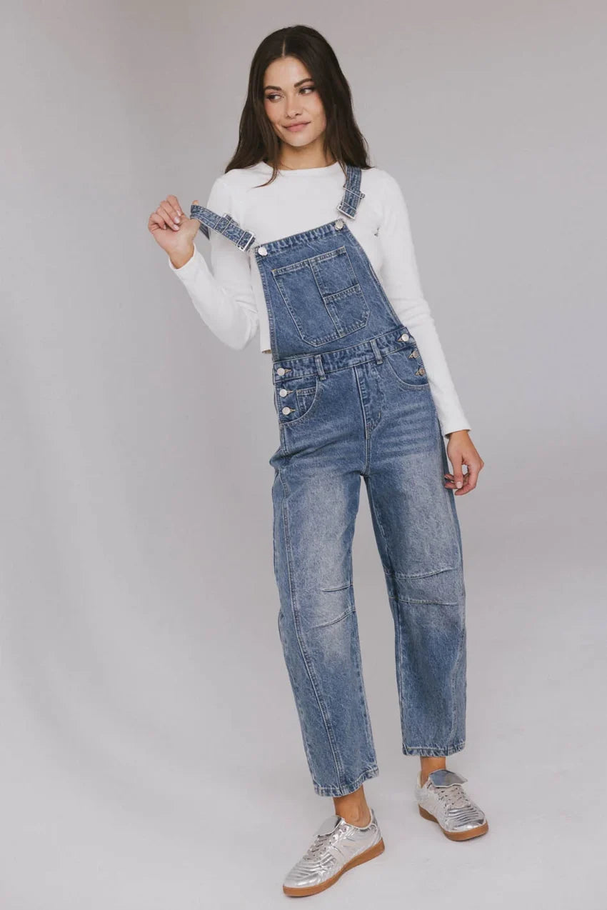 Tansy Denim Overalls In Medium Wash - Final Sale