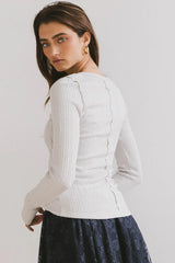 Emmilianne Ribbed Top In Grey - Final Sale