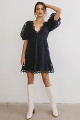Tiana Embroidered Mini Dress In Navy - Final Sale