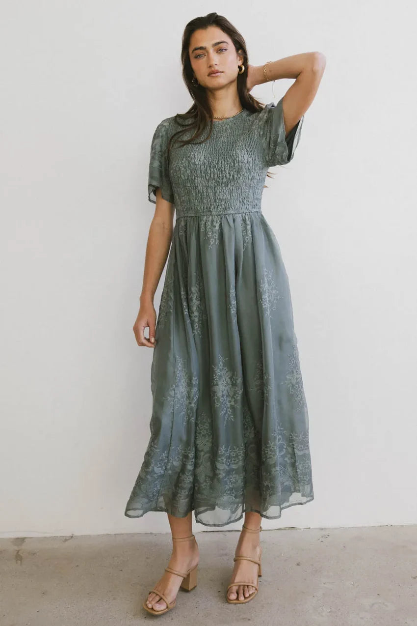 Alora Embroidered Dress In Teal - Final Sale