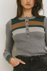 Grethena Ribbed Top In Grey - Final Sale