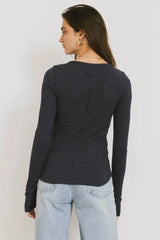Emmilianne Ribbed Top In Navy - Final Sale