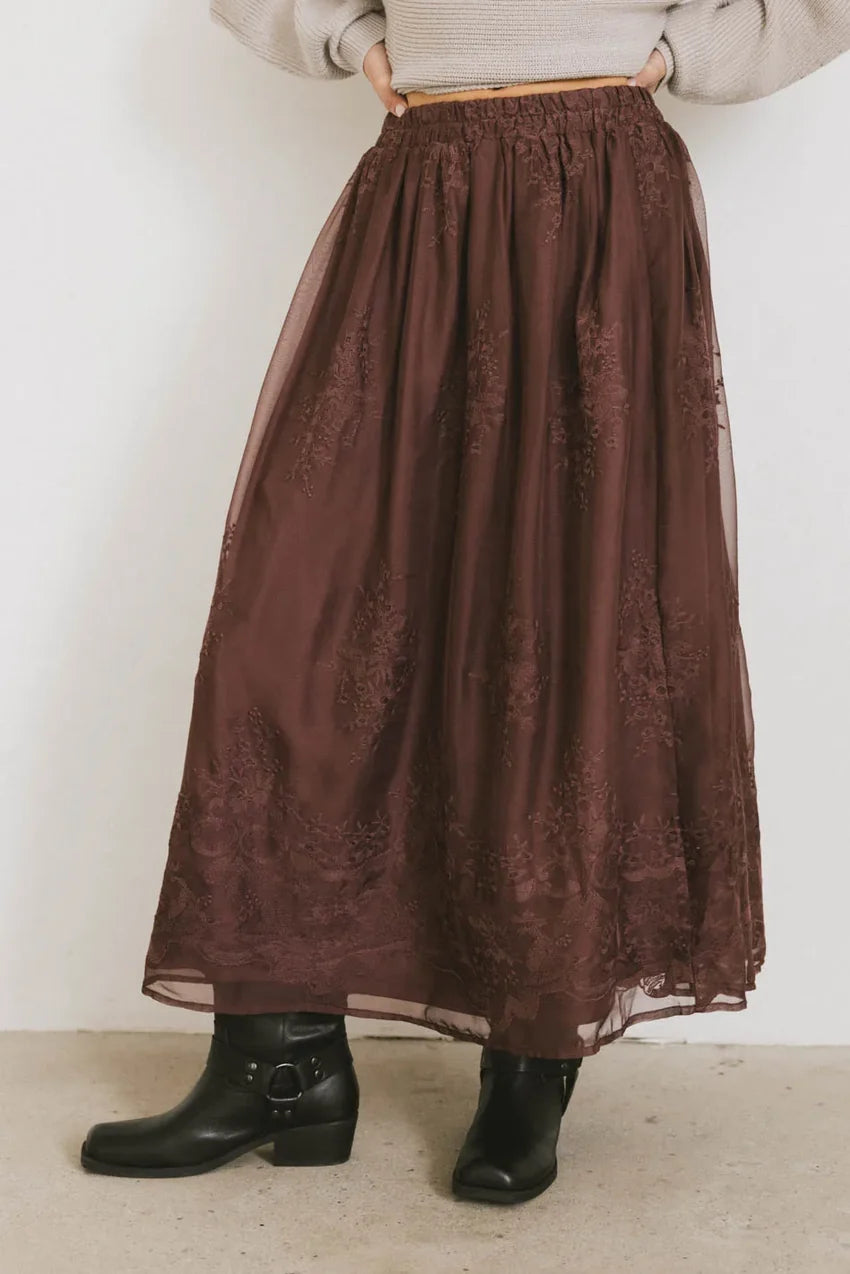 Grace Floral Tulle Skirt in Maroon - FINAL SALE
