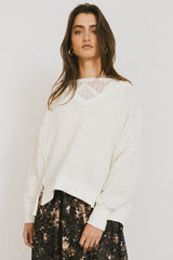 Ellis Waffle Knit Top In Cream - Final Sale