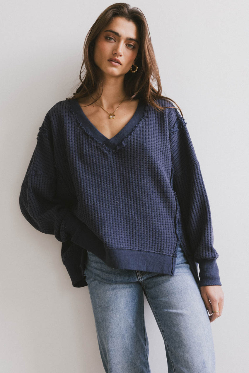 Ellis Waffle Knit Top in Navy - FINAL SALE