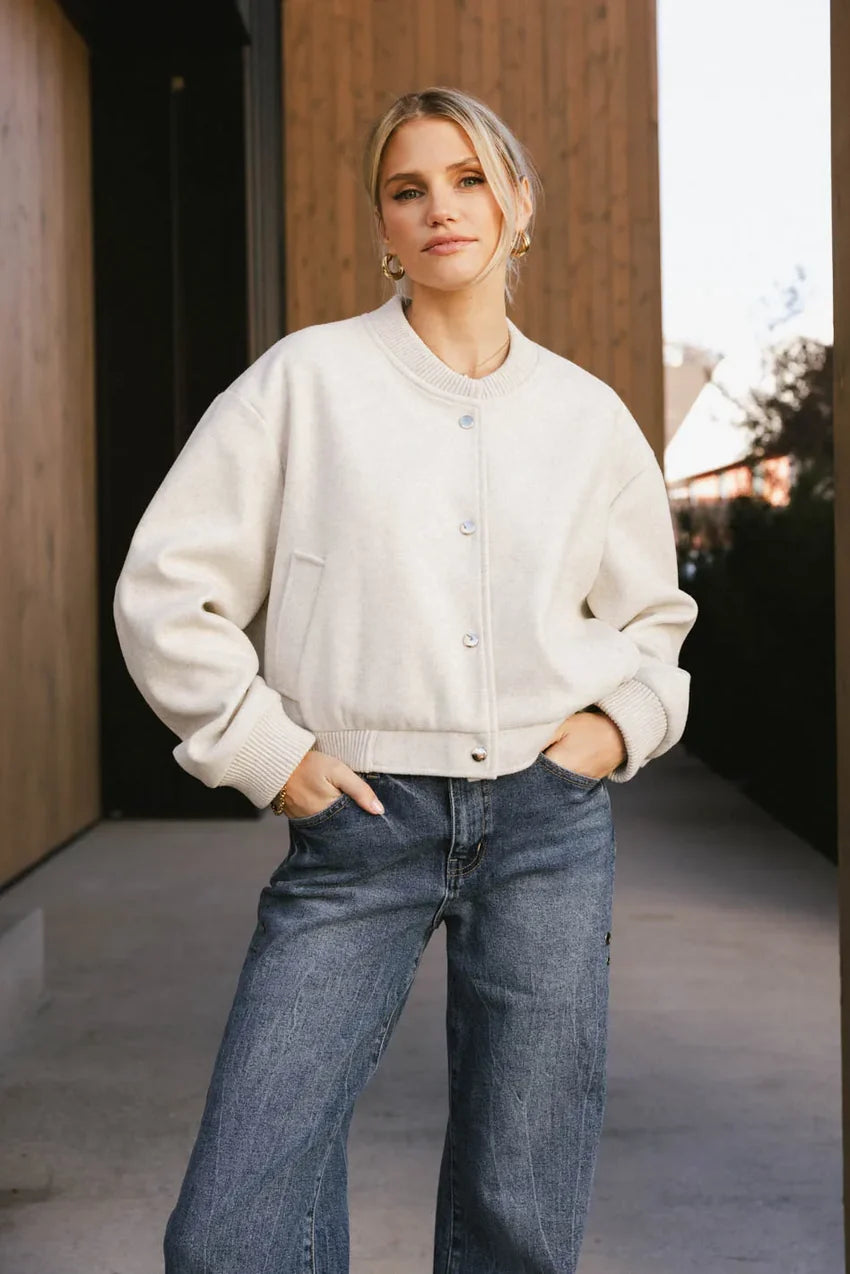 Molly Bomber Jacket In Oatmeal - Final Sale