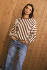Baila Striped Sweater In Mocha - Final Sale