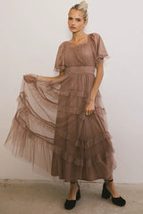 Eugena Ruffled Maxi Dress In Mocha - Final Sale