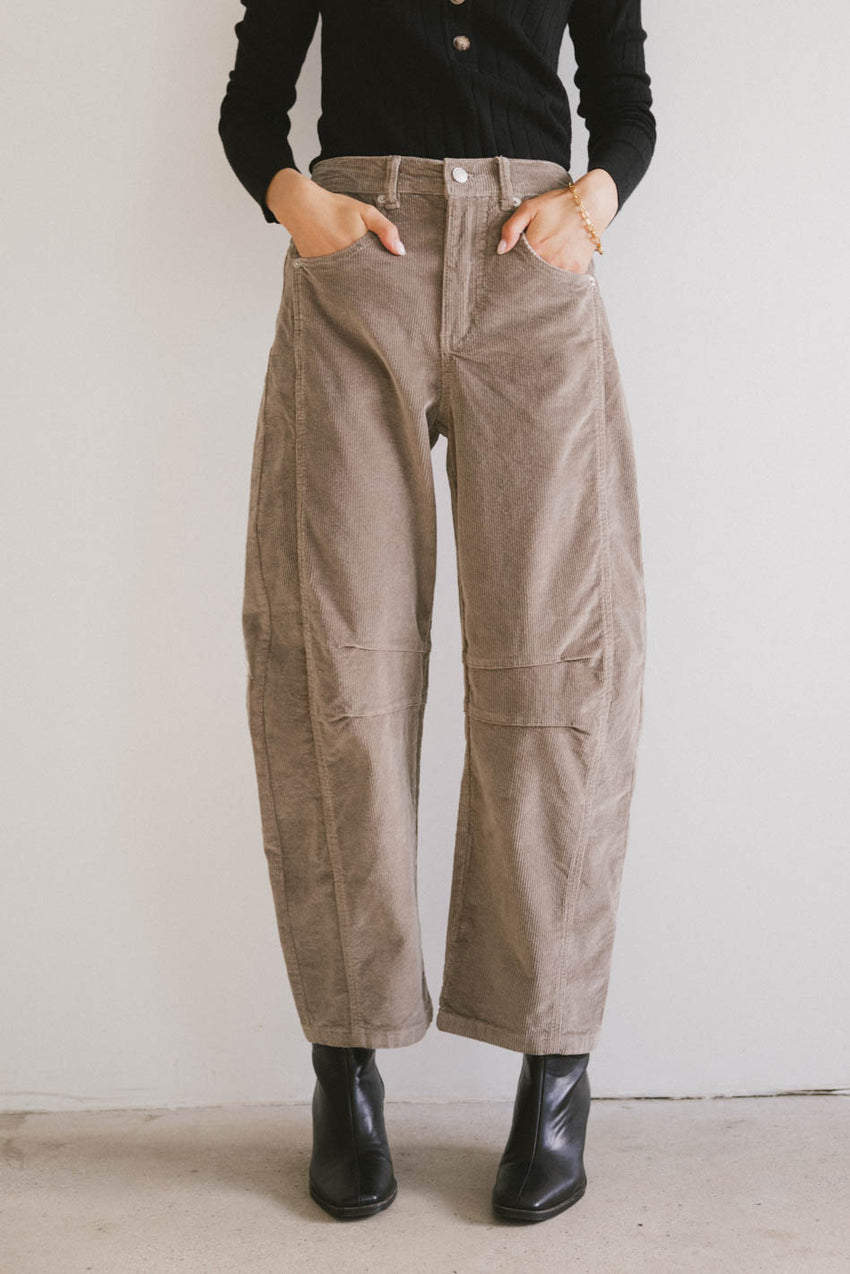 Lisette Barrel Jean in Taupe Corduroy - FINAL SALE
