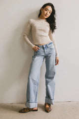 Azizi Ribbed Top In Beige - Final Sale