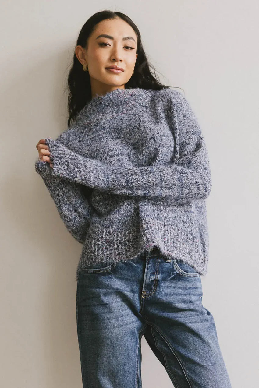 Carla Fuzzy Knit Sweater In Blue - Final Sale