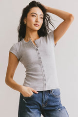 Vestia Button Up Tee In Grey