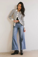 Harrison Striped Collared Top In Navy - Final Sale