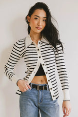 Harrison Striped Collared Top in Navy - FINAL SALE