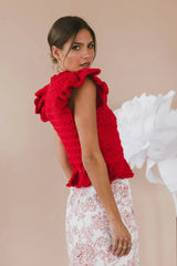 Shelly Ruffled Sweater In Red - Final Sale