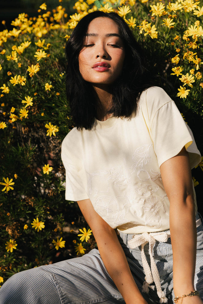 Citrus Embroidered Tee in Yellow - FINAL SALE