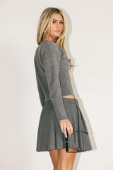 Julia Ribbed Cardigan In Heather Grey