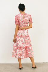 Alena Eyelet Lace Dress In Red - Final Sale