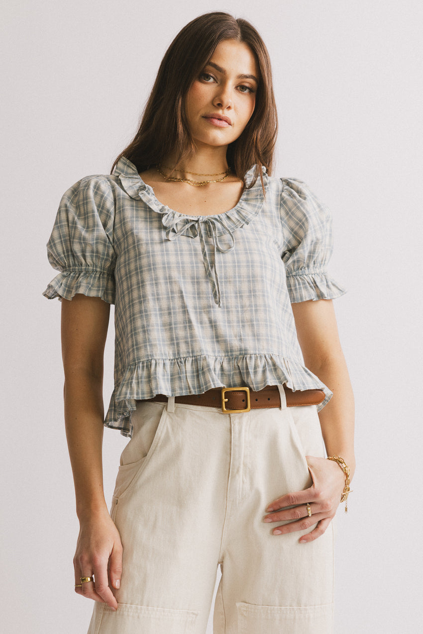 Lottie Plaid Blouse in Blue