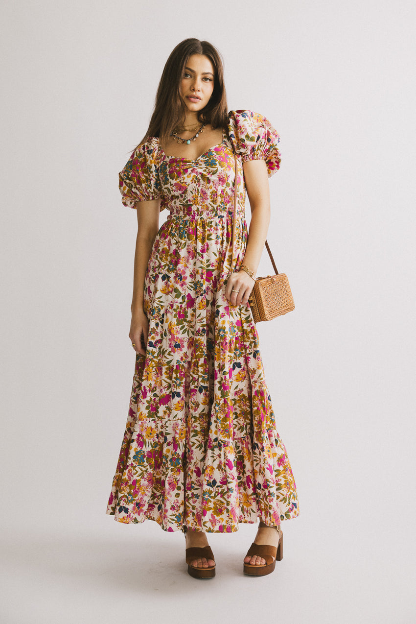 Robbie Floral Midi Dress in Pink - FINAL SALE