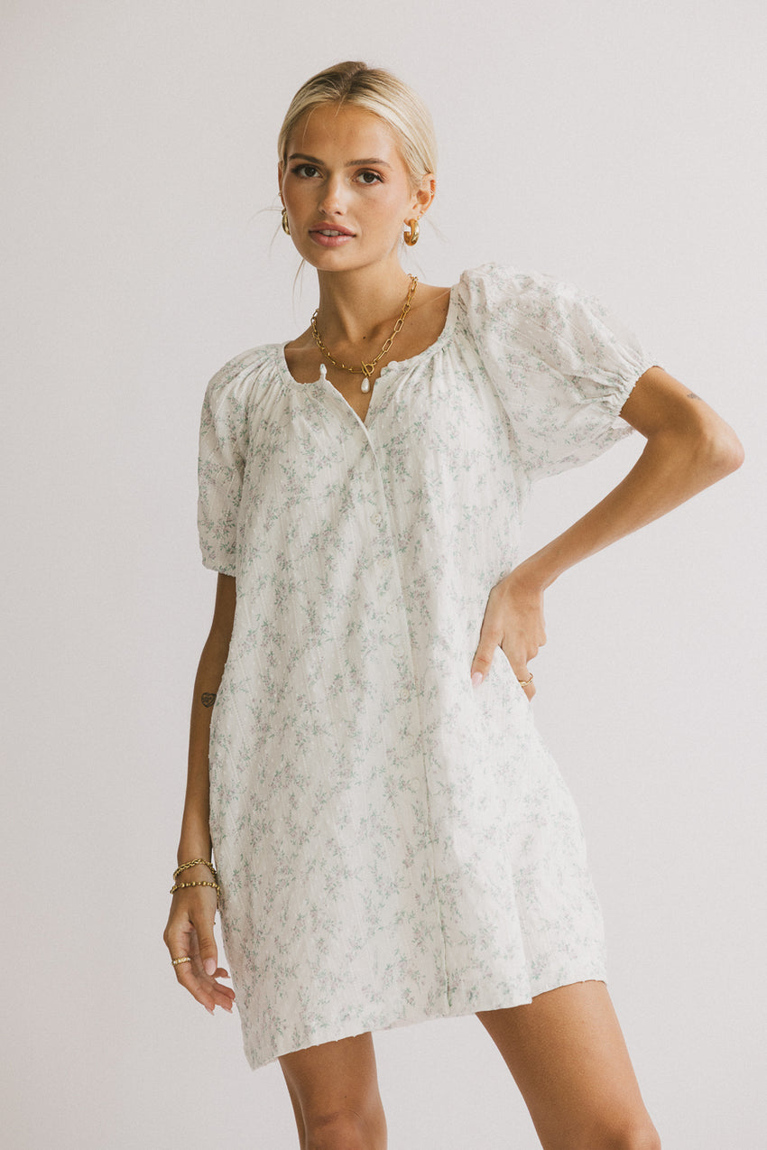 Pattie Floral Babydoll Dress In Blue - Final Sale