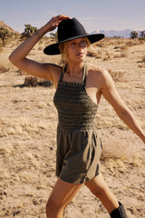 Bonnie Smocked Romper In Olive - Final Sale