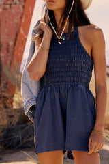 Bonnie Smocked Romper In Blue - Final Sale