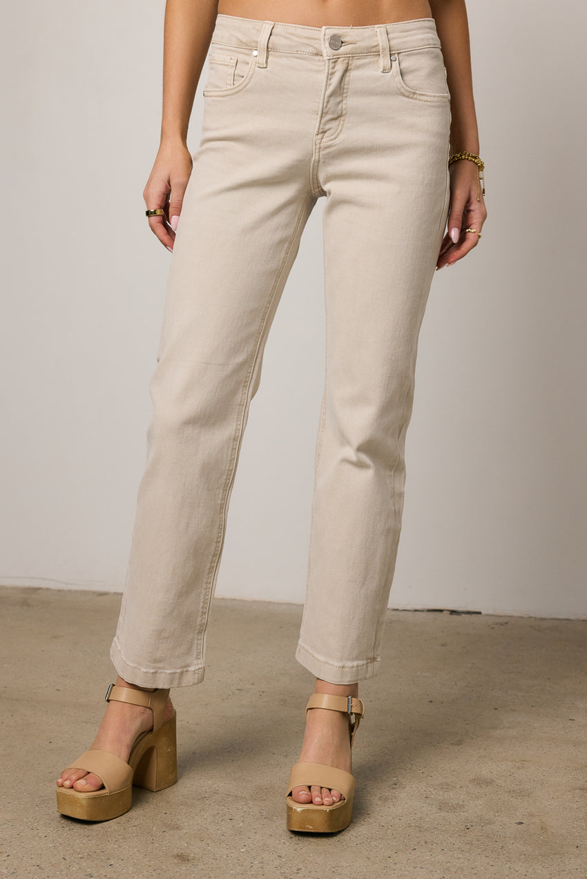 Nyla Straight Leg Jeans In Beige - Final Sale