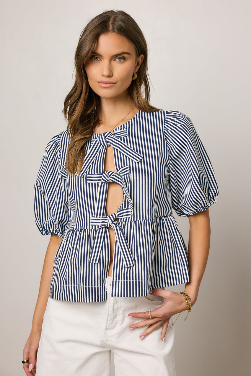 Milandra Striped Peplum Top - FINAL SALE