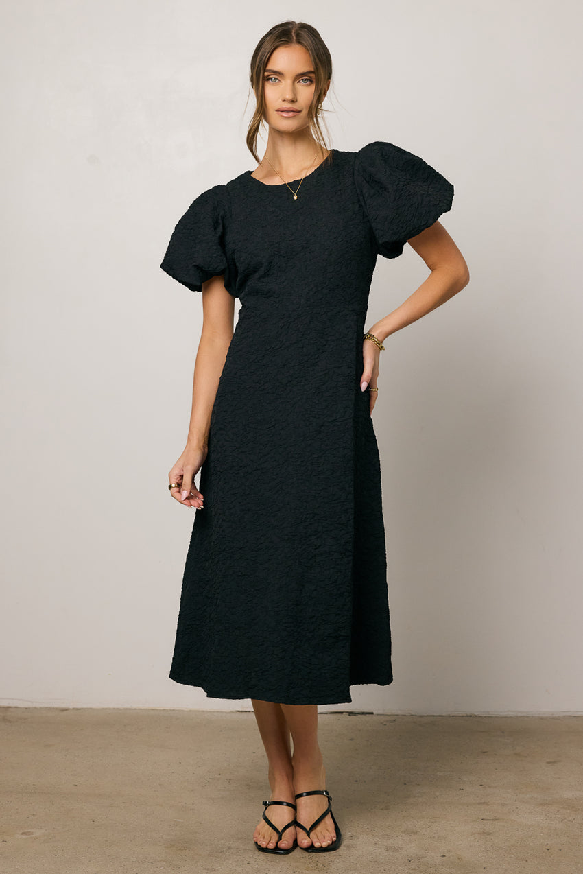 Henry Textured Midi Dress In Black