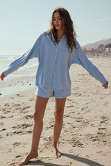 Lena Button Up In Blue - Final Sale