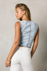 Shiloh Studded Vest In Light Wash - Final Sale