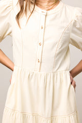 Finey Button Front Maxi Dress In Cream - Final Sale