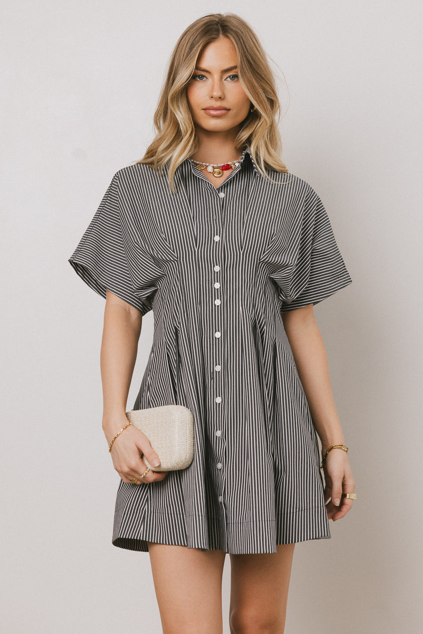 Erica Button Front Mini Dress In Grey - Final Sale