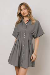 Erica Button Front Mini Dress in Grey - FINAL SALE