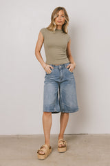Noel Mock Neck Top In Light Olive - Final Sale