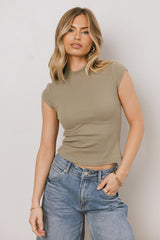 Noel Mock Neck Top In Light Olive - Final Sale