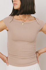 Leia Cap Sleeve Basic Top In Taupe - Final Sale