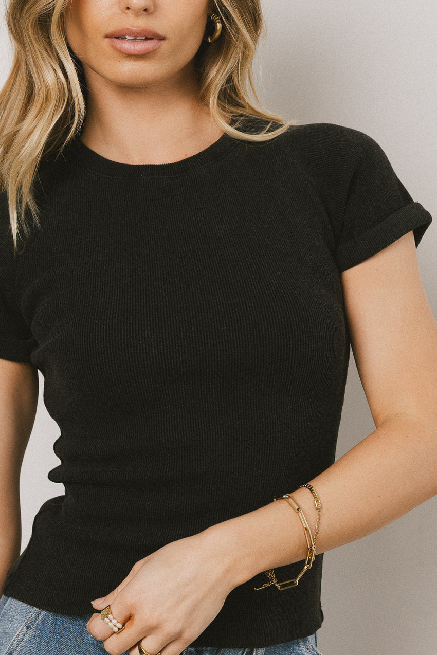 Kammie Ribbed Basic Tee in Black - FINAL SALE